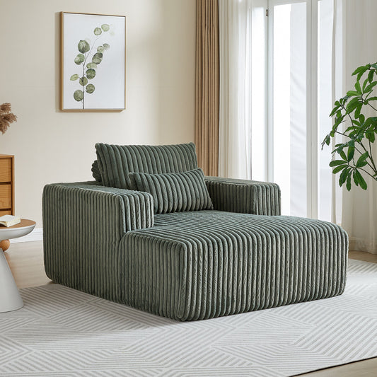 Poltrona lounge moderna in velluto a coste verde militare da 62,5 pollici con 2 cuscini per soggiorno