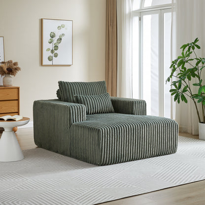 Poltrona lounge moderna in velluto a coste verde militare da 62,5 pollici con 2 cuscini per soggiorno