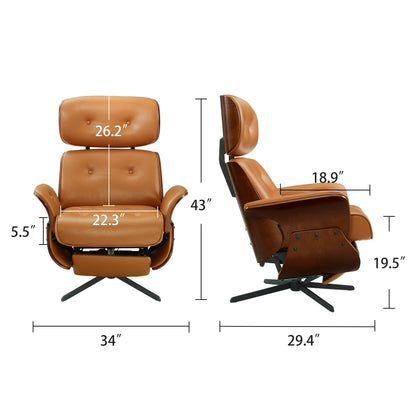 Poltrona reclinabile Art Leon Mid-Century Modern in vera pelle