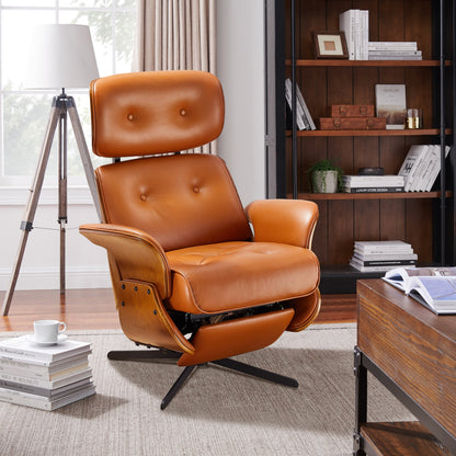 Poltrona reclinabile Art Leon Mid-Century Modern in vera pelle
