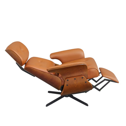 Poltrona reclinabile Art Leon Mid-Century Modern in vera pelle