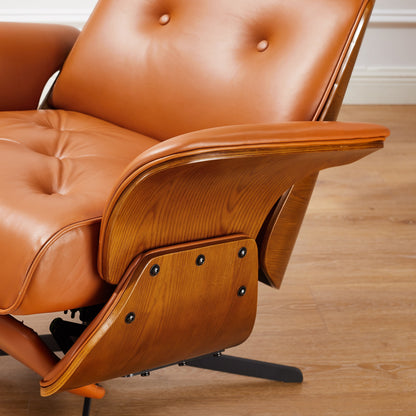 Poltrona reclinabile Art Leon Mid-Century Modern in vera pelle
