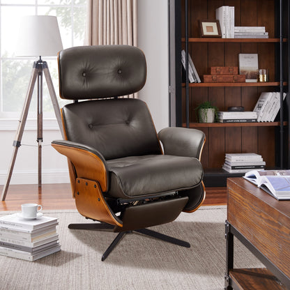 Poltrona reclinabile Art Leon Mid-Century Modern in vera pelle