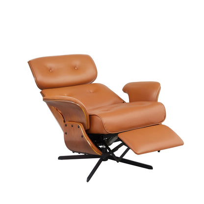 Poltrona reclinabile Art Leon Mid-Century Modern in vera pelle
