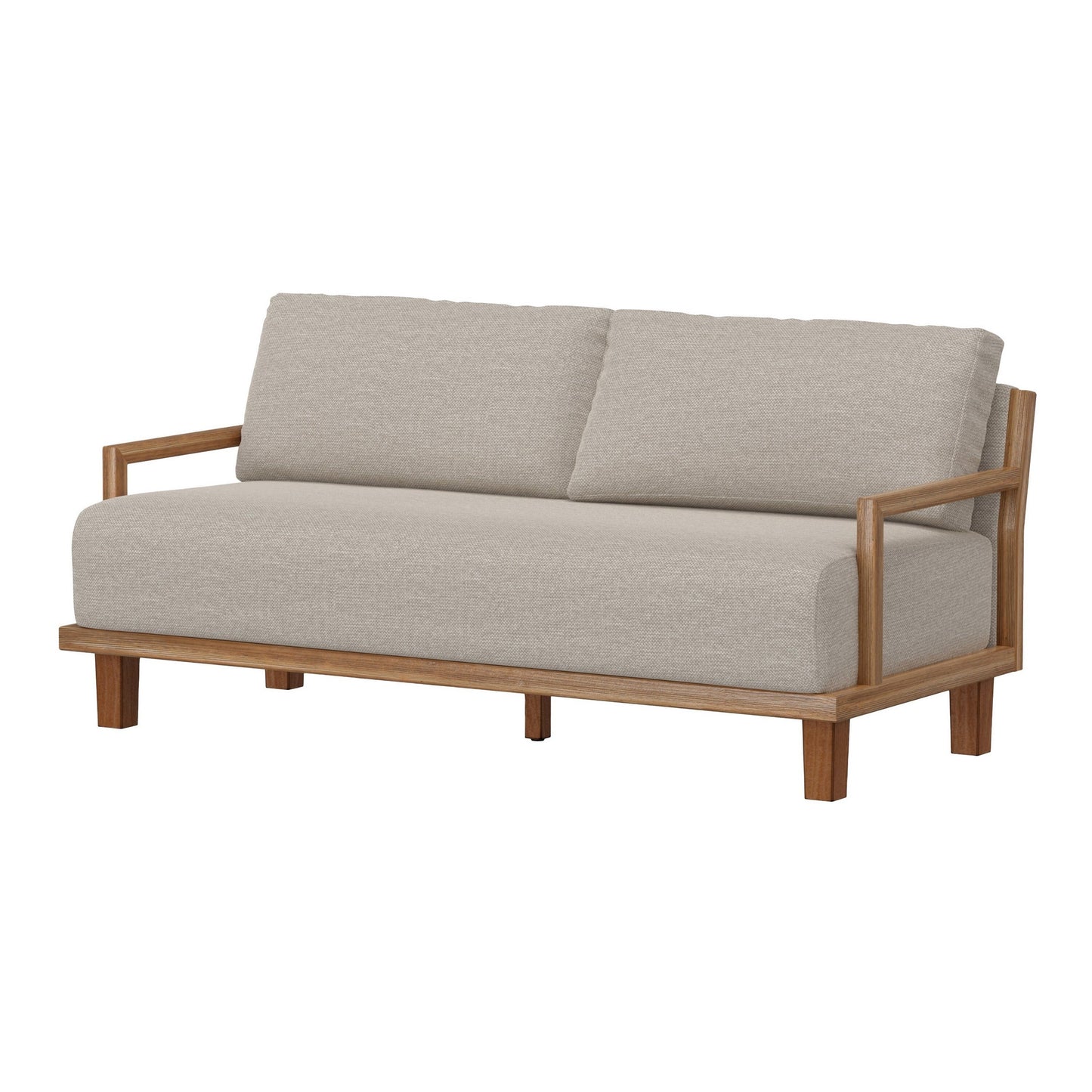 Divano Asic, poliestere beige, struttura in legno massello di pino color cammello, 69 pollici