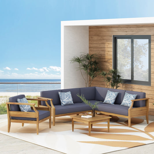 Divano componibile in legno di acacia Aston Outdoor Mid-Century Modern di Christopher Knight Home