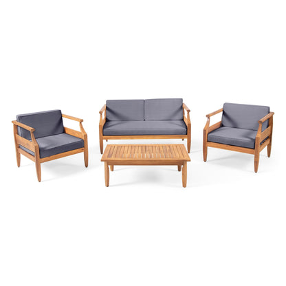 Set da salotto Aston Outdoor Mid-Century Modern in acacia con 4 posti e cuscini di Christopher Knight Home
