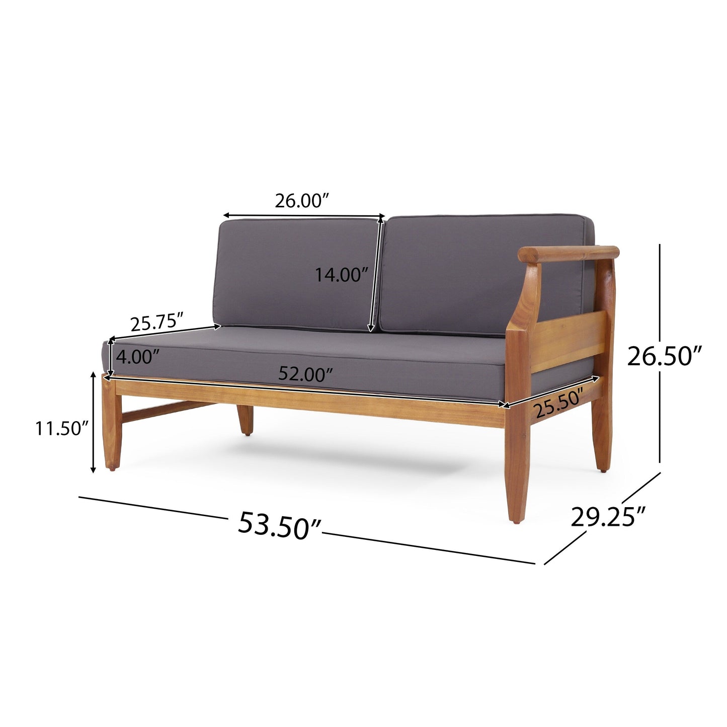Divano componibile in legno di acacia Aston Outdoor Mid-Century Modern di Christopher Knight Home