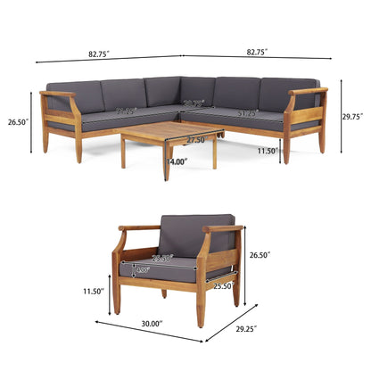 Divano componibile in legno di acacia Aston Outdoor Mid-Century Modern di Christopher Knight Home