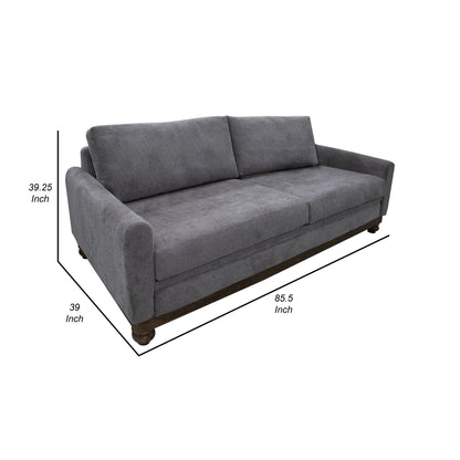 Divano Ata, poliestere grigio ferro, 2 cuscini decorativi, legno massello marrone, 86 pollici