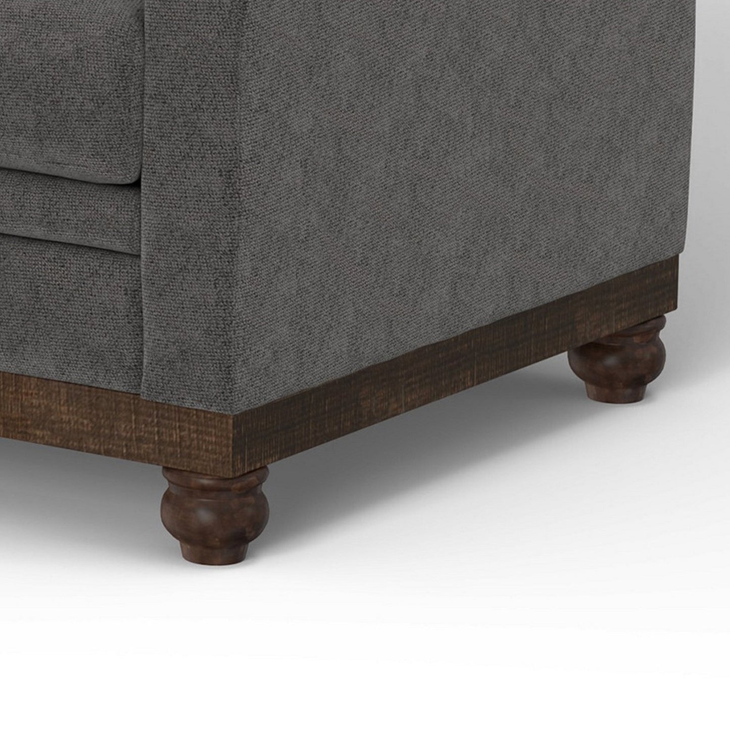 Divano Ata, poliestere grigio ferro, 2 cuscini decorativi, legno massello marrone, 86 pollici