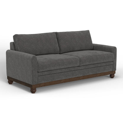 Divano Ata, poliestere grigio ferro, 2 cuscini decorativi, legno massello marrone, 86 pollici