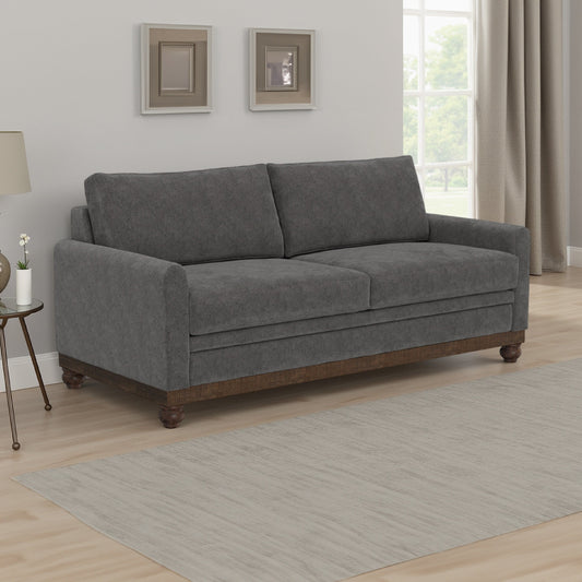 Divano Ata, poliestere grigio ferro, 2 cuscini decorativi, legno massello marrone, 86 pollici