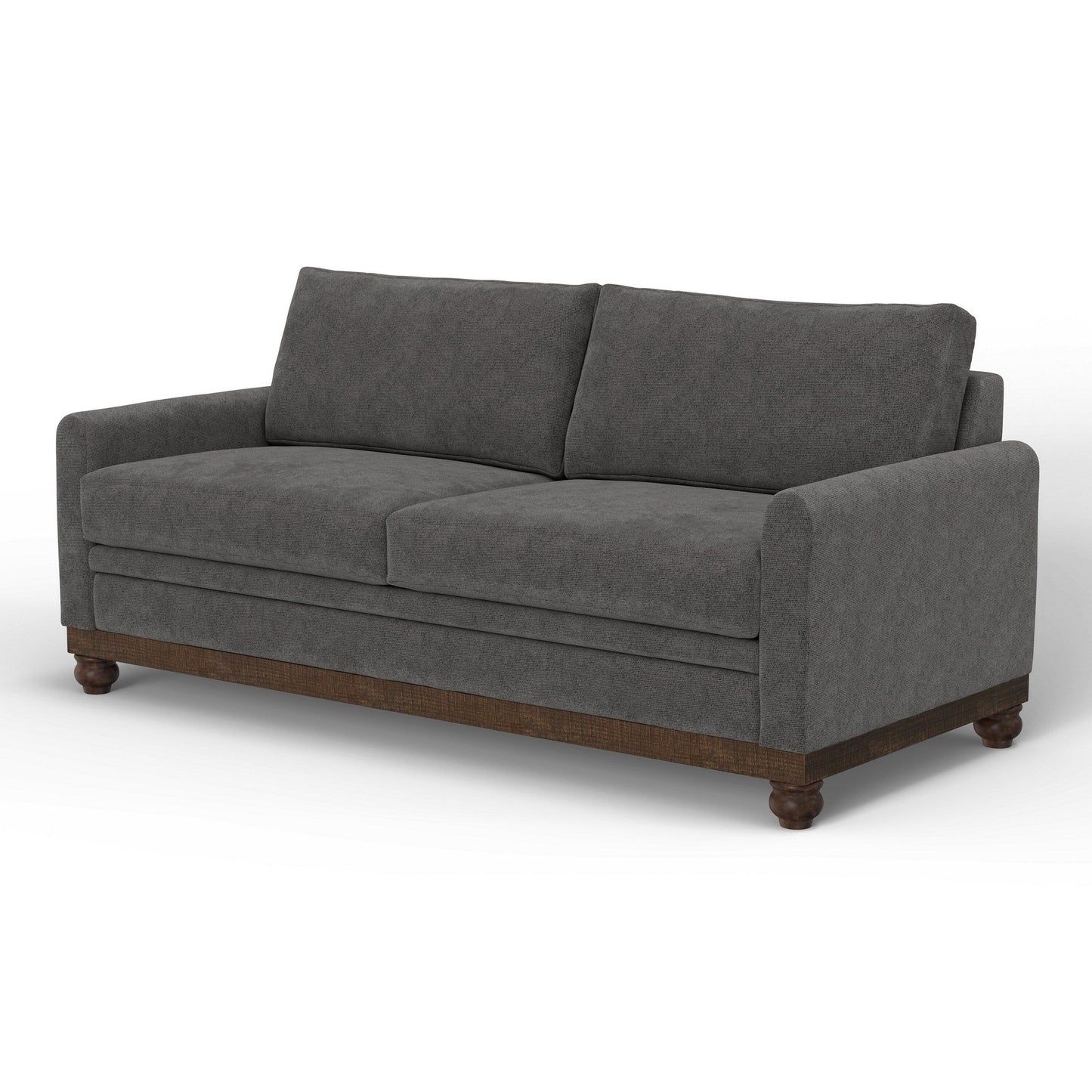 Divano Ata, poliestere grigio ferro, 2 cuscini decorativi, legno massello marrone, 86 pollici