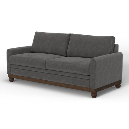 Divano Ata, poliestere grigio ferro, 2 cuscini decorativi, legno massello marrone, 86 pollici