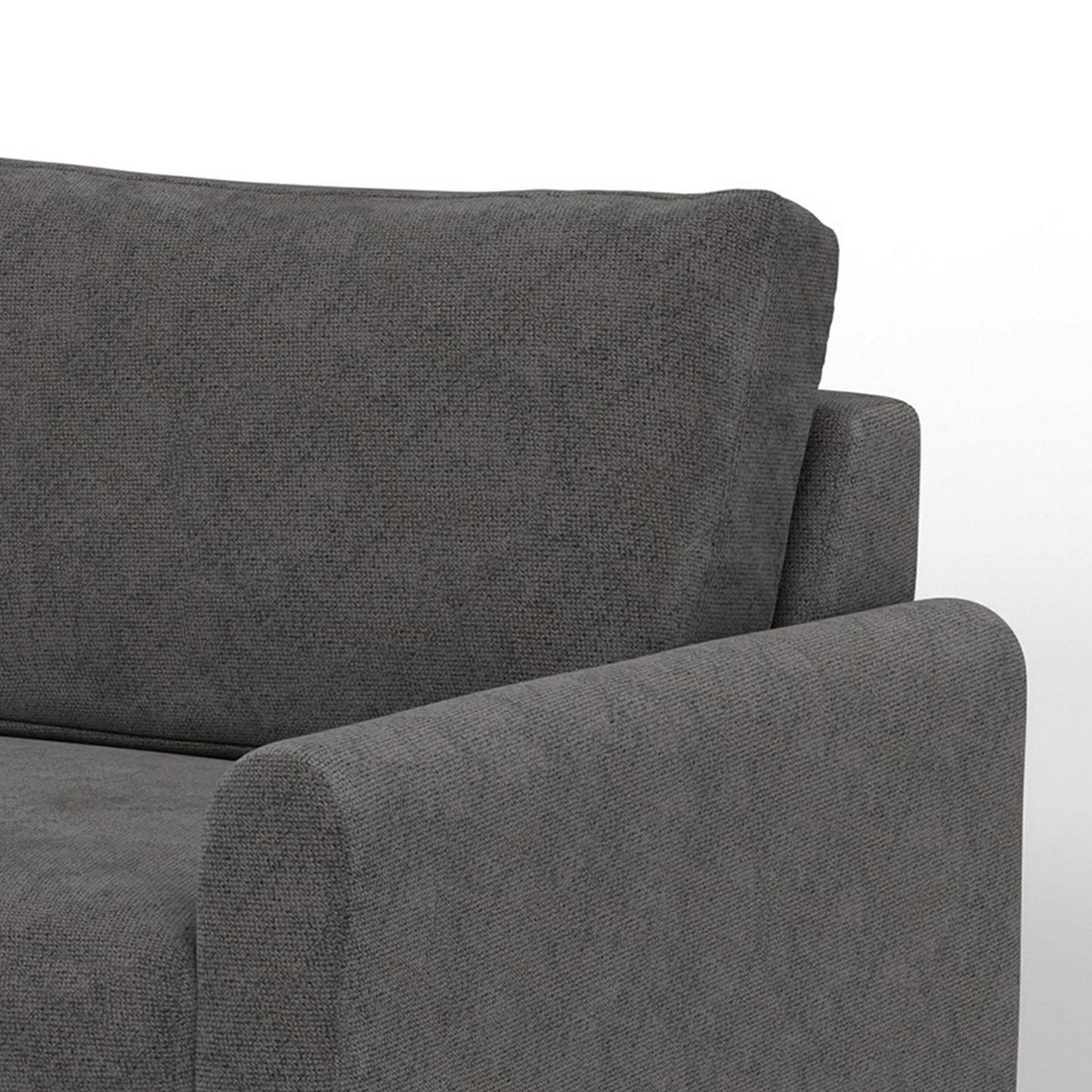 Divano Ata, poliestere grigio ferro, 2 cuscini decorativi, legno massello marrone, 86 pollici