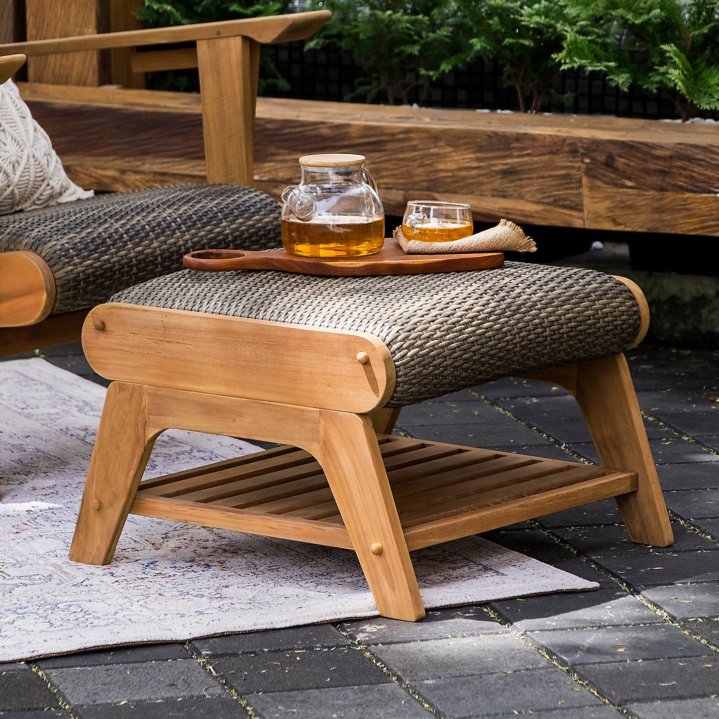 Set di 5 sedie Adirondack da esterno imbottite in teak Cambridge Casual Auburn