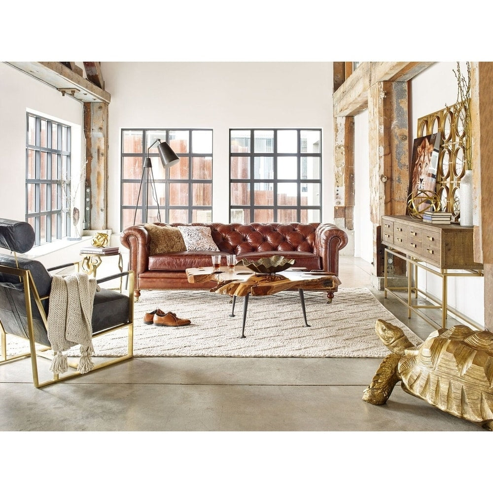Divano Chesterfield in pelle pieno fiore Premier Aurelle Home