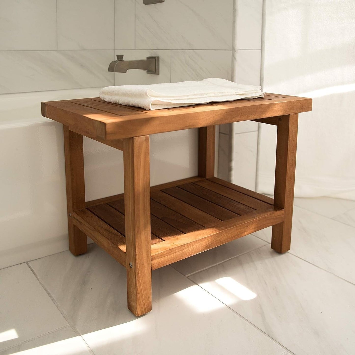 Tavolo/panca da doccia in teak indonesiano Aurora Home