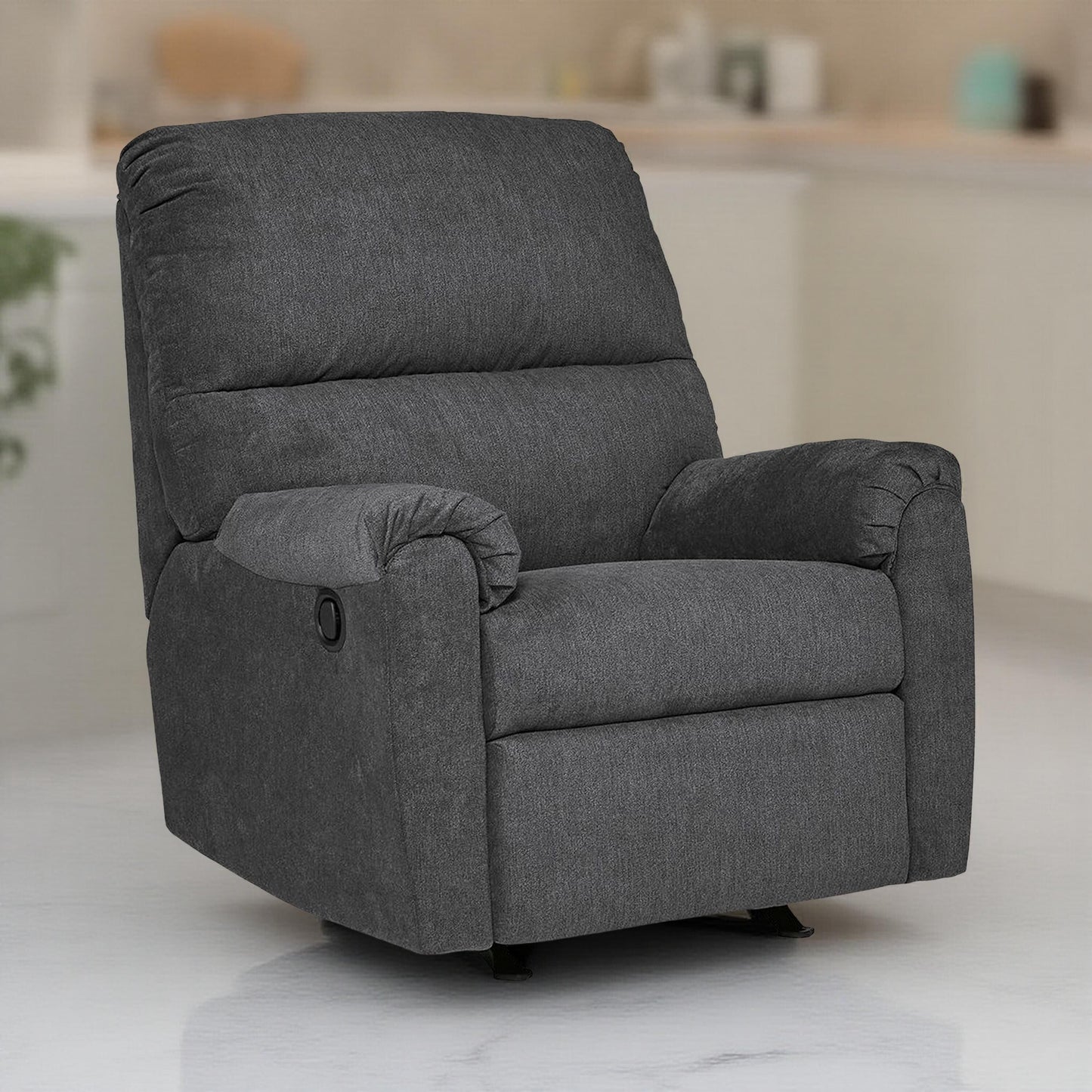 Poltrona reclinabile manuale Avel, poliestere grigio scuro, struttura in metallo