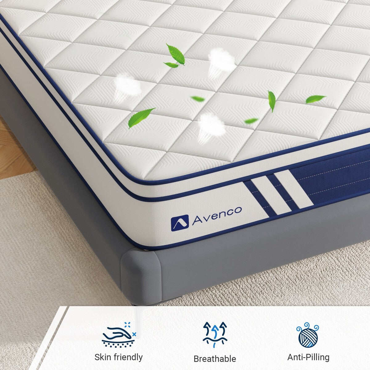 Materasso ibrido Avenco 10'' in memory foam e molle insacchettate in gel, in una scatola