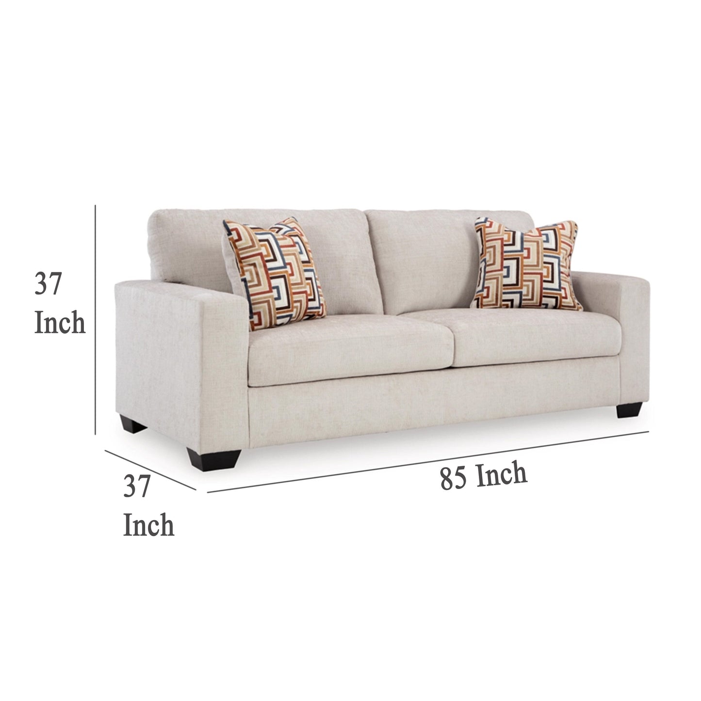 Divano letto matrimoniale Avie, 2 cuscini decorativi, poliestere avorio, 85 pollici