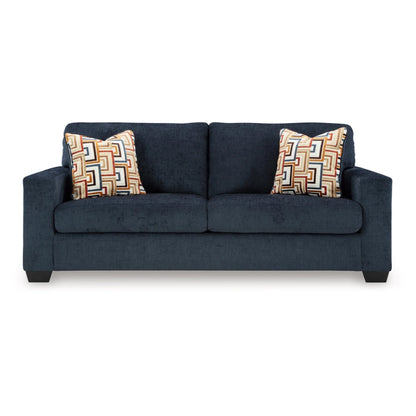 Divano letto matrimoniale Avie, 2 cuscini decorativi, poliestere blu navy, 85 pollici