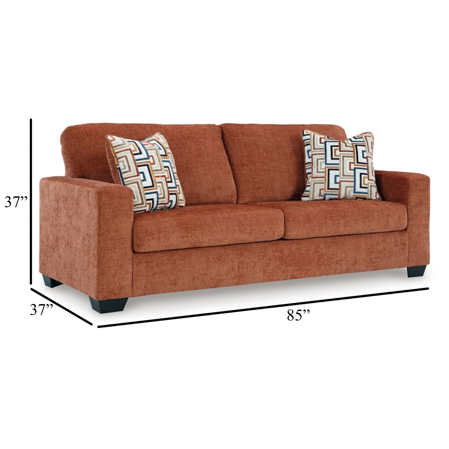 Divano letto matrimoniale Avie, 2 cuscini decorativi, poliestere arancione, 85 pollici