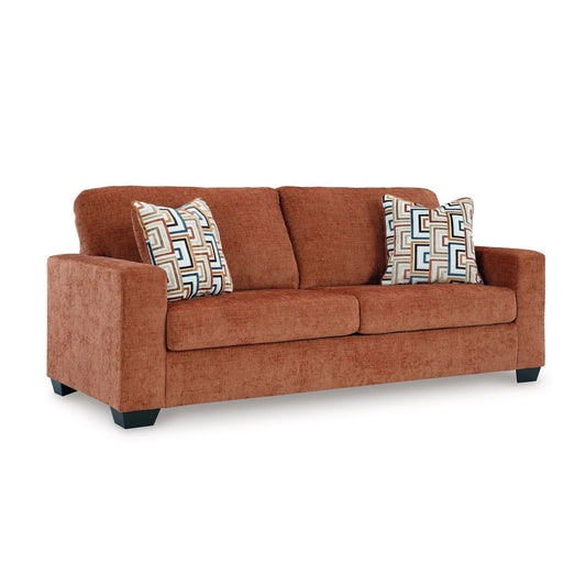 Divano letto matrimoniale Avie, 2 cuscini decorativi, poliestere arancione, 85 pollici