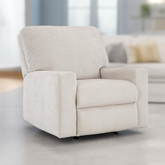 Poltrona reclinabile Avie Rocker, movimento delicato, poliestere bianco avorio