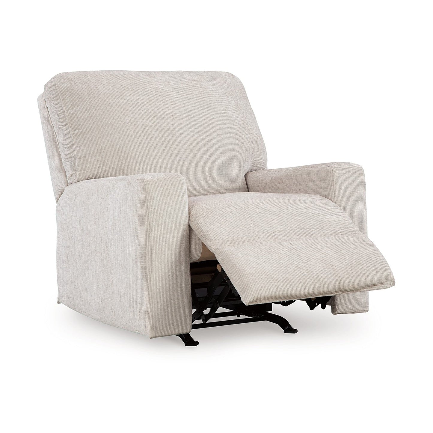 Poltrona reclinabile Avie Rocker, movimento delicato, poliestere bianco avorio