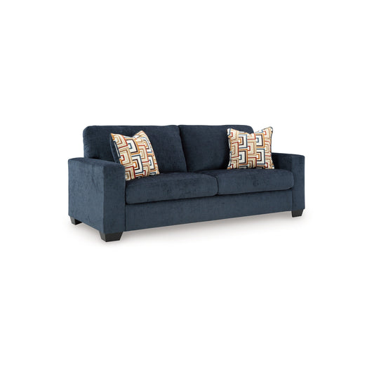 Divano Avie, 2 cuscini decorativi, 85 pollici, nero, morbido poliestere blu navy