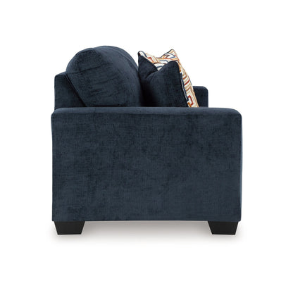 Divano Avie, 2 cuscini decorativi, 85 pollici, nero, morbido poliestere blu navy