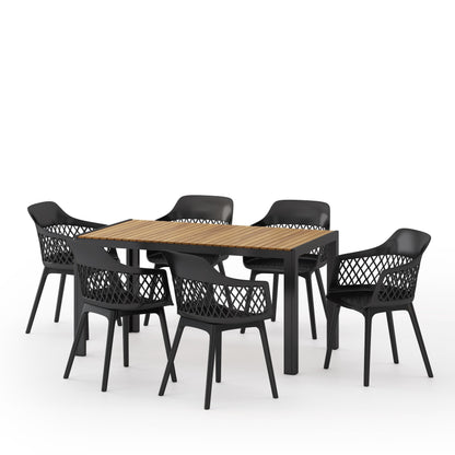 Set da pranzo da esterno Azalea in legno e resina da 7 pezzi di Christopher Knight Home