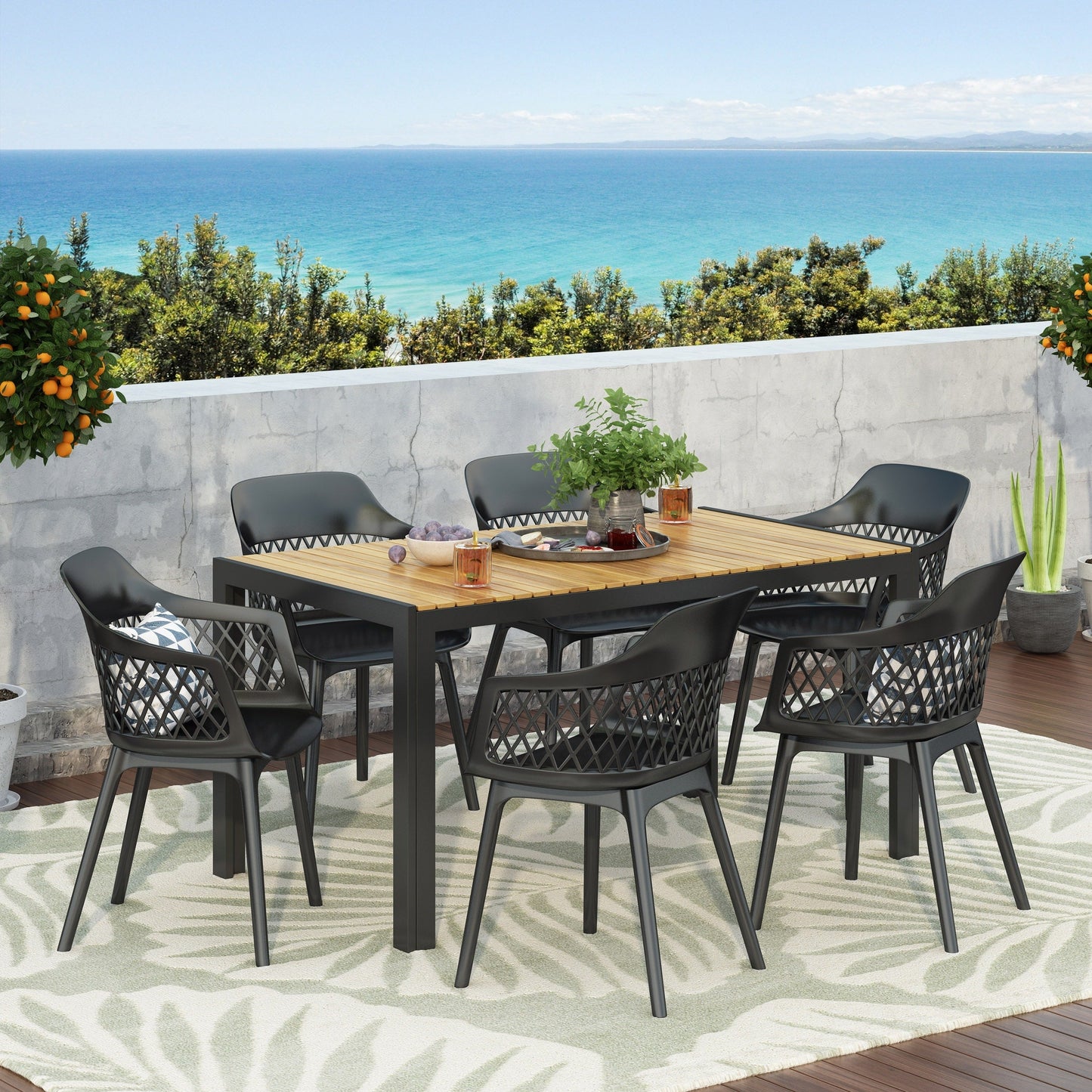 Set da pranzo da esterno Azalea in legno e resina da 7 pezzi di Christopher Knight Home