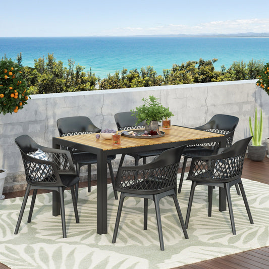 Set da pranzo da esterno Azalea in legno e resina da 7 pezzi di Christopher Knight Home