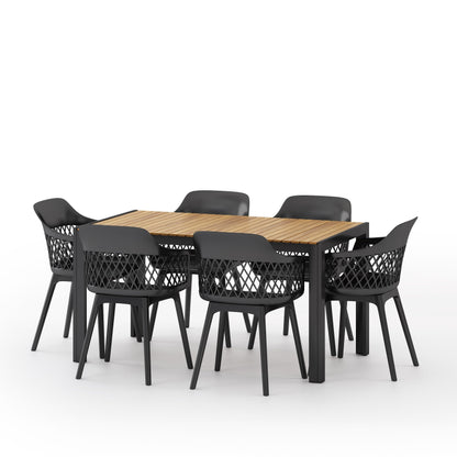 Set da pranzo da esterno Azalea in legno e resina da 7 pezzi di Christopher Knight Home
