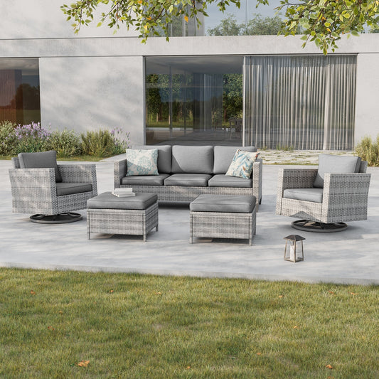 BONOSUKI 5 pezzi set di mobili da giardino girevoli e dondolo in rattan grigio