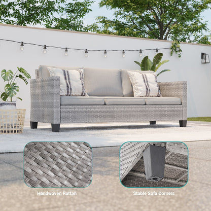 BONOSUKI 5 pezzi set di mobili da giardino girevoli e dondolo in rattan grigio