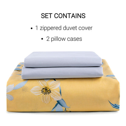 Set copripiumino in cotone giallo e grigio Bahar Cherry Blossom