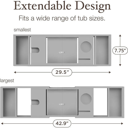 Vassoio per vasca da bagno in bambù - Vassoio espandibile per vasca, porta libri e tablet - Tavolo da bagno, vassoio per vasca, portaoggetti per vasca, design pieghevole