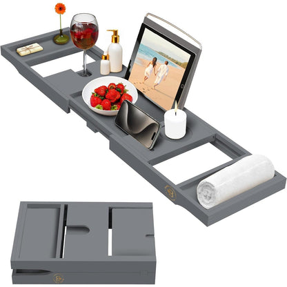 Vassoio per vasca da bagno in bambù - Vassoio espandibile per vasca, porta libri e tablet - Tavolo da bagno, vassoio per vasca, portaoggetti per vasca, design pieghevole