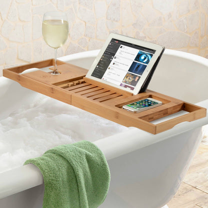 Vassoio per vasca da bagno - Vassoio regolabile in bambù per vasca da bagno - Vassoio pieghevole per vasca da bagno in legno - Accessori per il bagno