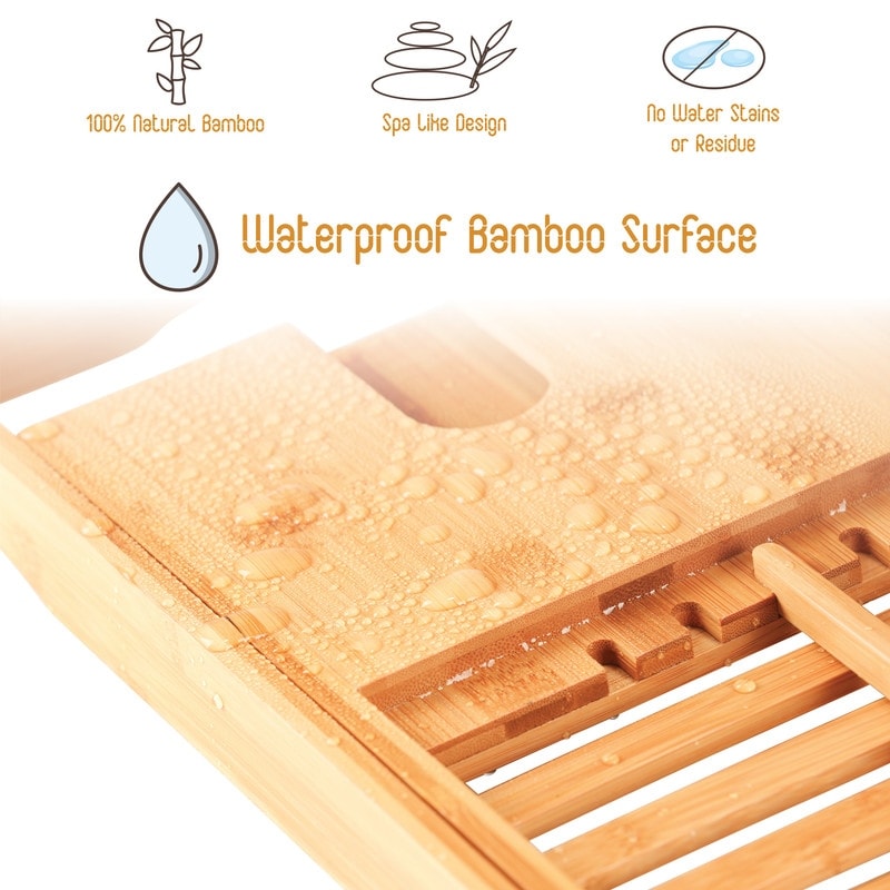 Vassoio per vasca da bagno - Vassoio regolabile in bambù per vasca da bagno - Vassoio pieghevole per vasca da bagno in legno - Accessori per il bagno