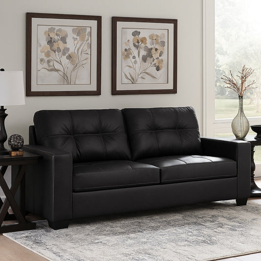 Divano Barl, stile moderno, 85 pollici, morbido, trapuntato, in similpelle nera