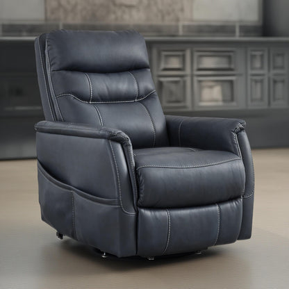 Poltrona reclinabile elettrica Barrett, similpelle blu navy, schienale con cuscino