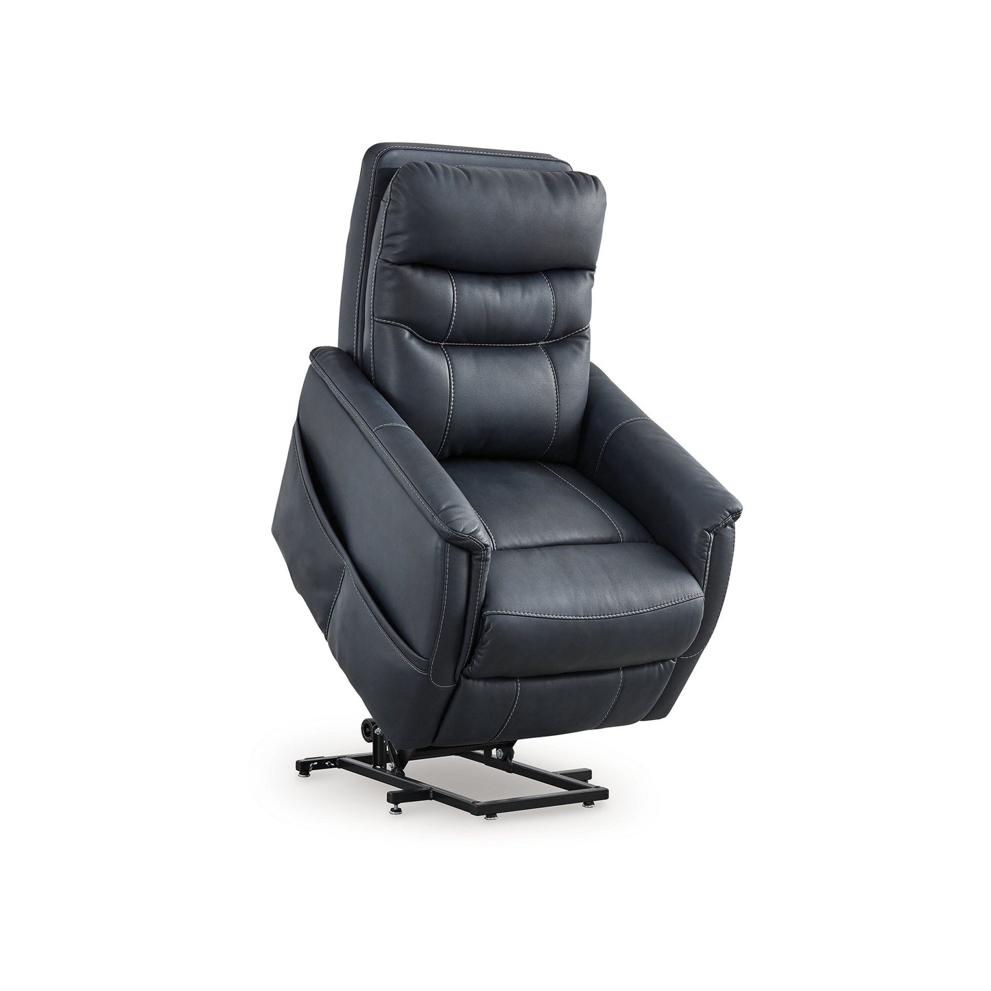 Poltrona reclinabile elettrica Barrett, similpelle blu navy, schienale con cuscino