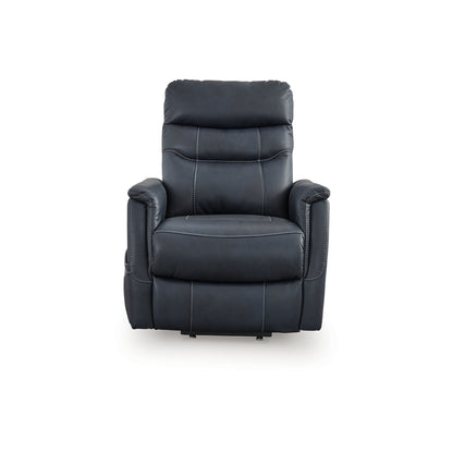 Poltrona reclinabile elettrica Barrett, similpelle blu navy, schienale con cuscino