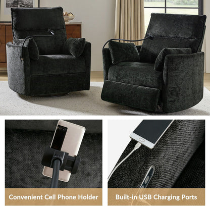 Poltrona reclinabile girevole a dondolo Barry Modern 38 con porte USB di HULALA HOME