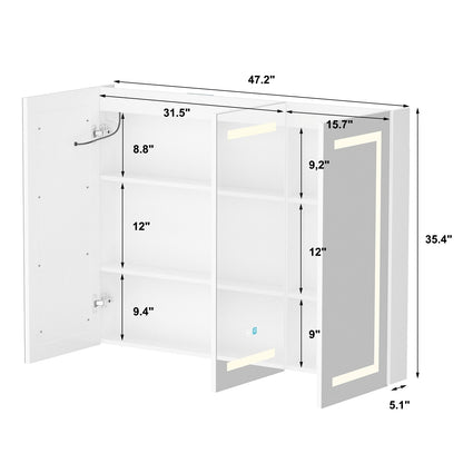 Mobiletto per medicinali da bagno con specchio LED antiappannamento 6000K, mobiletto da parete bianco